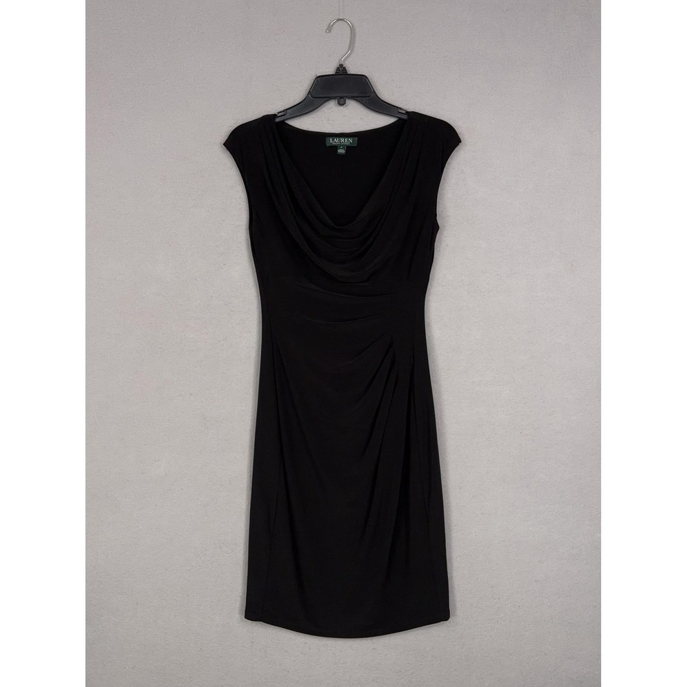 Lauren Ralph Lauren Dress Womens 4 Black Cowl Neck Ruched Sheath LBD Datenight